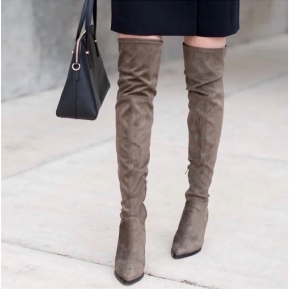Marc Fisher ULONA OVER THE KNEE FASHION BOOTS pointed toe grey Size 8,5 NWOT